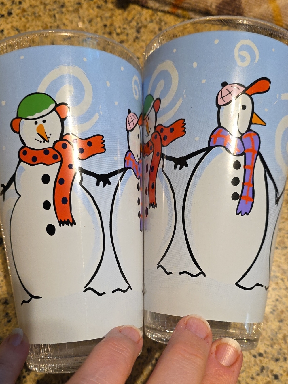Snowman Holiday Drinking Glasses - Light Blue Background